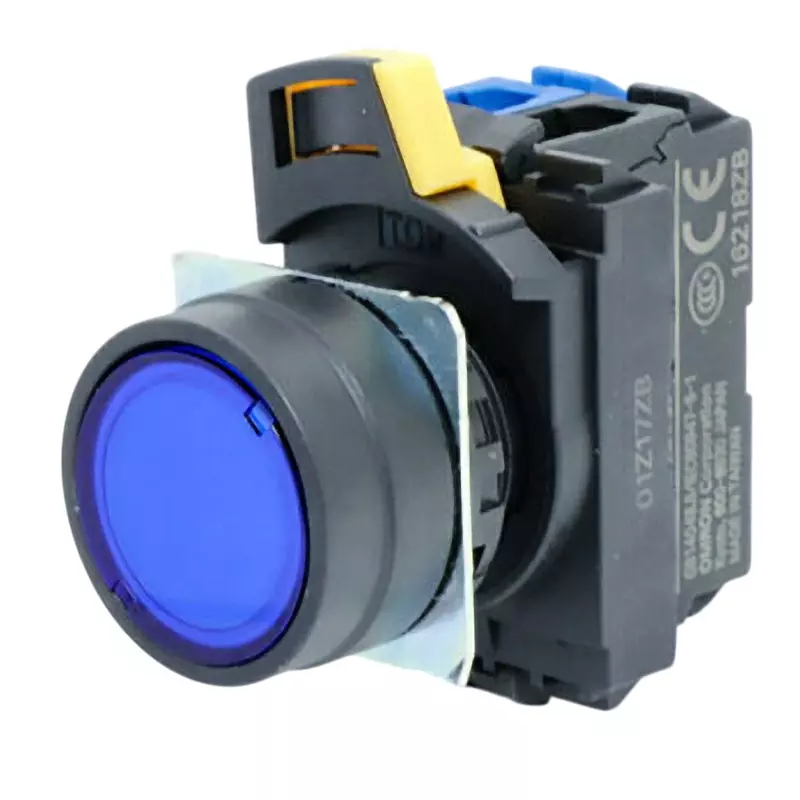 Omron Momentary Type Pushbutton Switch Blue 1A Contact Configuration Φ22 mm Mounting Hole Diameter, A22NL-BNM-TAA-G100-AC
