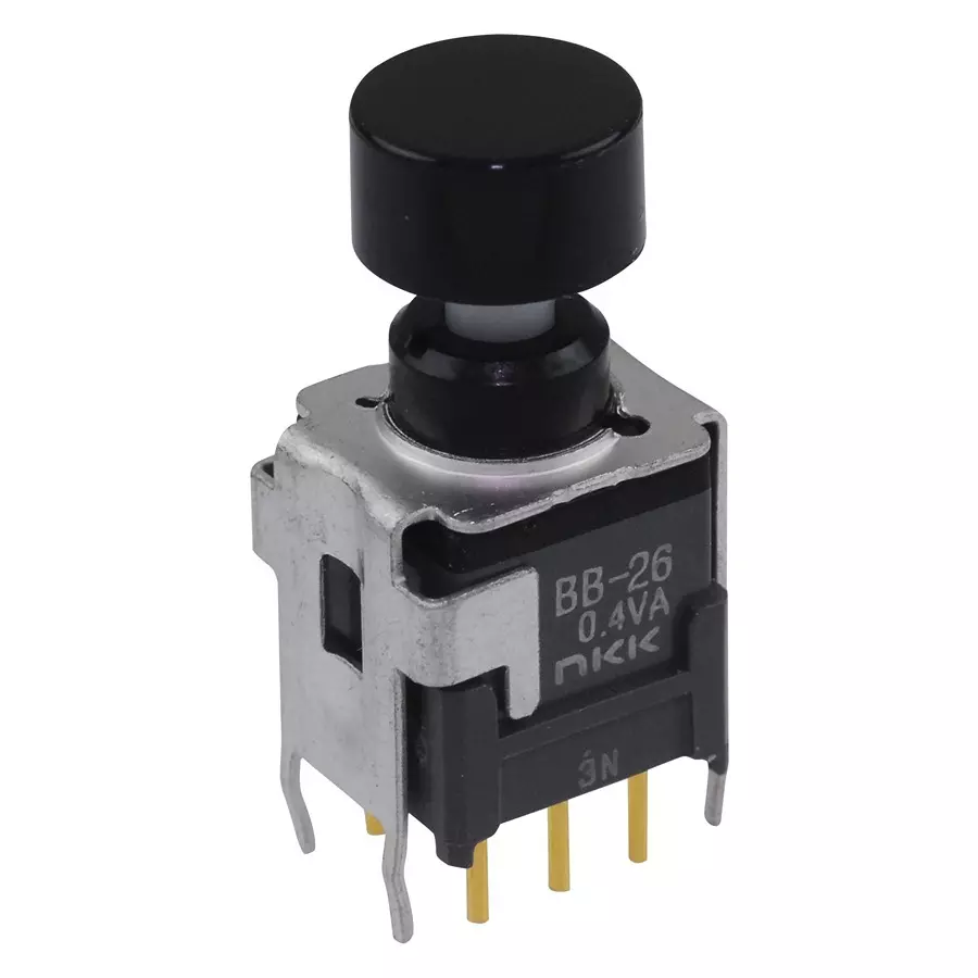 NKK SWITCHES SWITCH, PUSHBUTTON, NON-ILLUMINATED, DPDT, 0.1A, 28VAC, BB26AB-HA