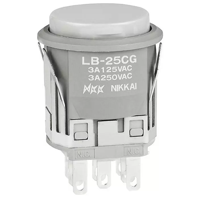 NKK SWITCHES SWITCH, PUSHBUTTON, NON-ILLUMINATED, DPDT, 3A, 250V, LB25CGW01-H