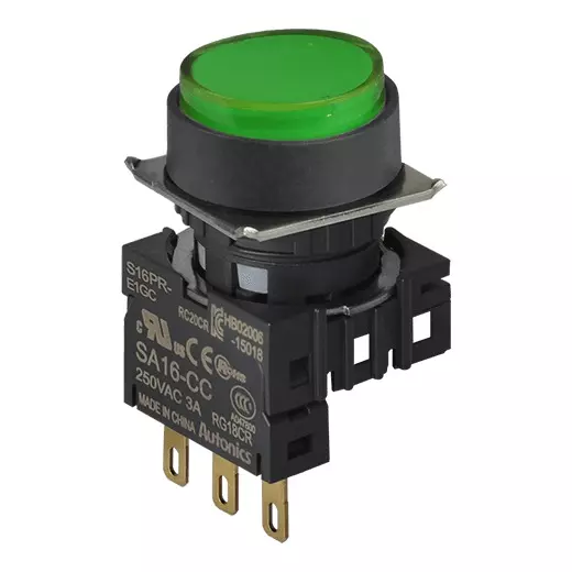 Autonics Push Button Switch Green 250 VAC, S16PR-E1GC