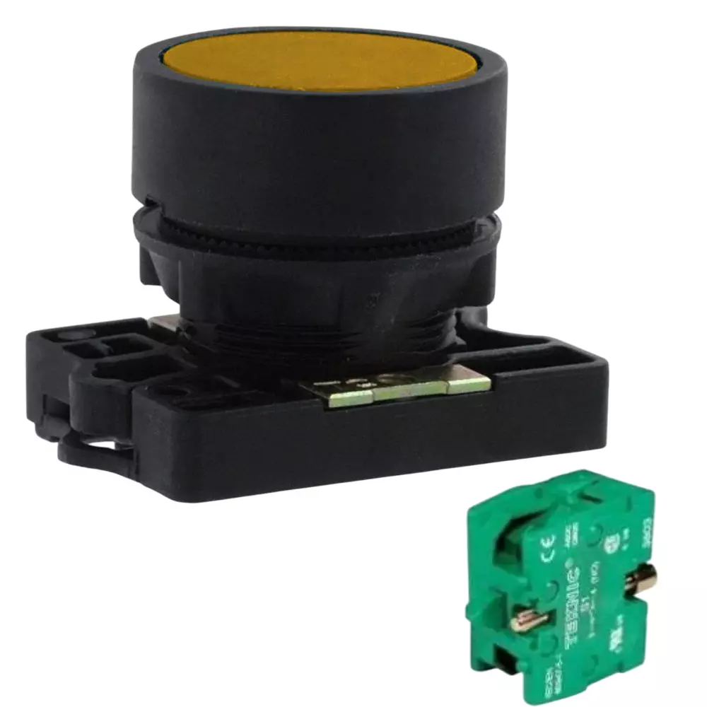 C&S Electric Projecting Head Push Button with 1 NO Block & Carrier Amber 22.5 mm Mounting Dia, RCP2-BL51