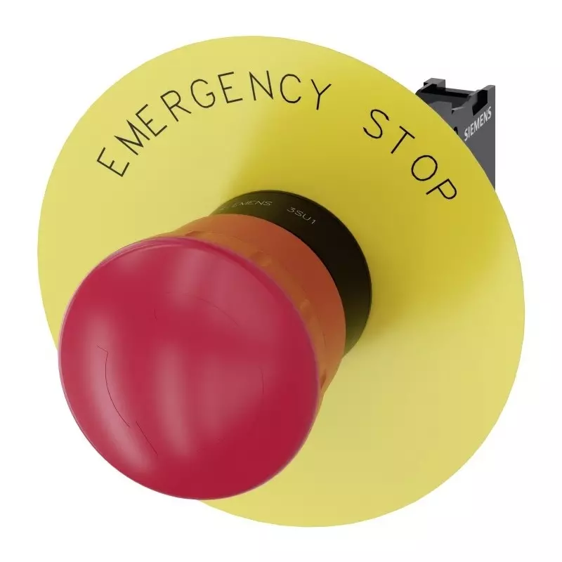 Siemens 3SU1 Series Latching Emergency Stop Push Button, Front, 22.3mm Cutout, 1, IP66, IP67, IP69(IP69K), 3SU1100-1HB20-1CG0