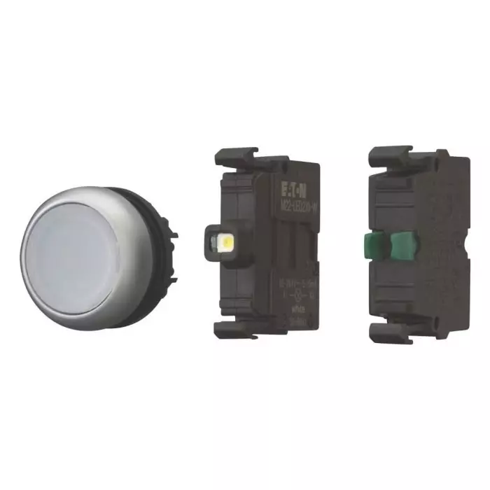 EATON M22 Series Illuminated Push Button, Momentary, 50 mm Cutout, White LED, IP67, 110931 M22-DL-W-K10LED-BVP