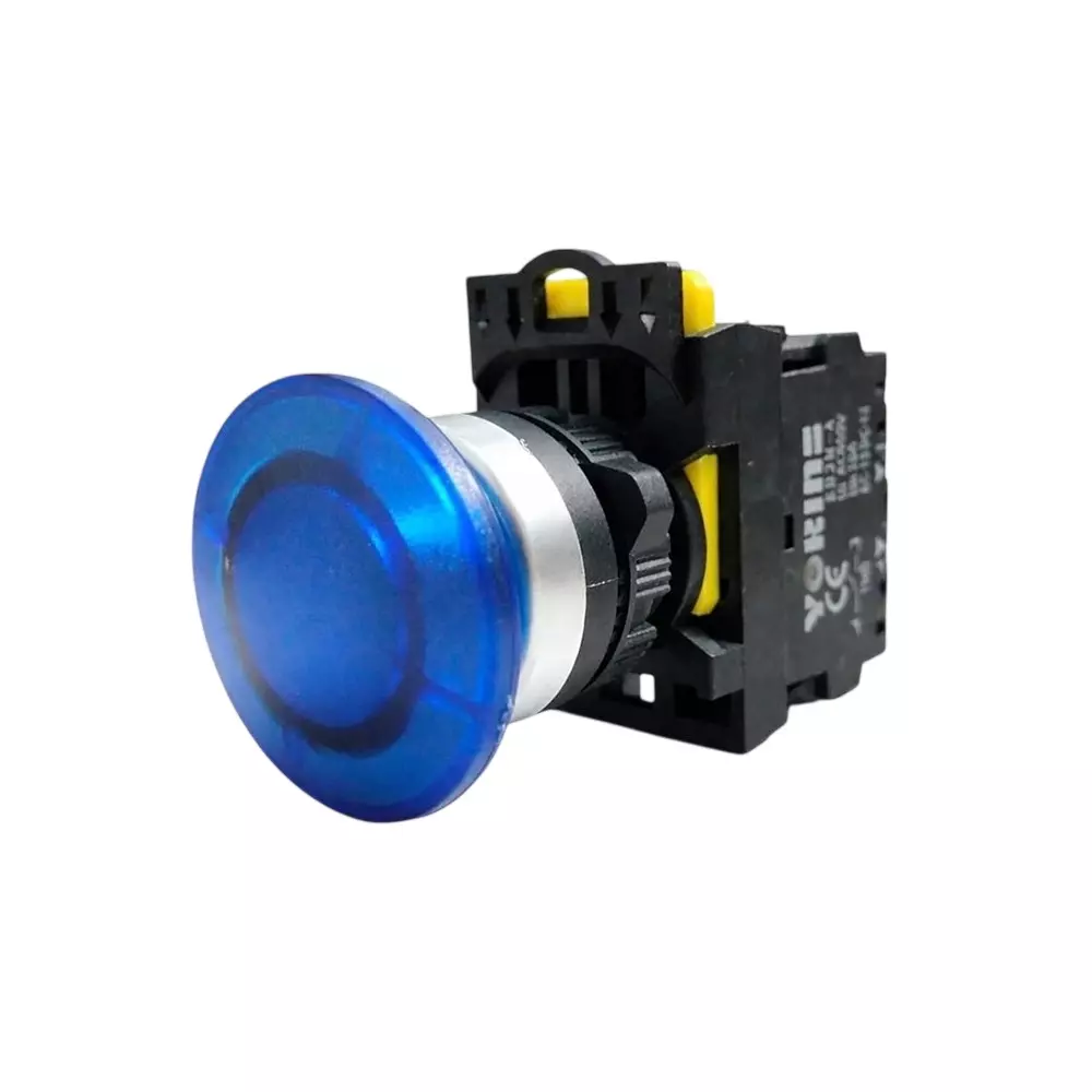 Yokins Illuminated Mushroom Push Button Switch 22 mm Mounting Hole Diameter 220 V with LED Indicator Blue, EB2M-A-10B-MD