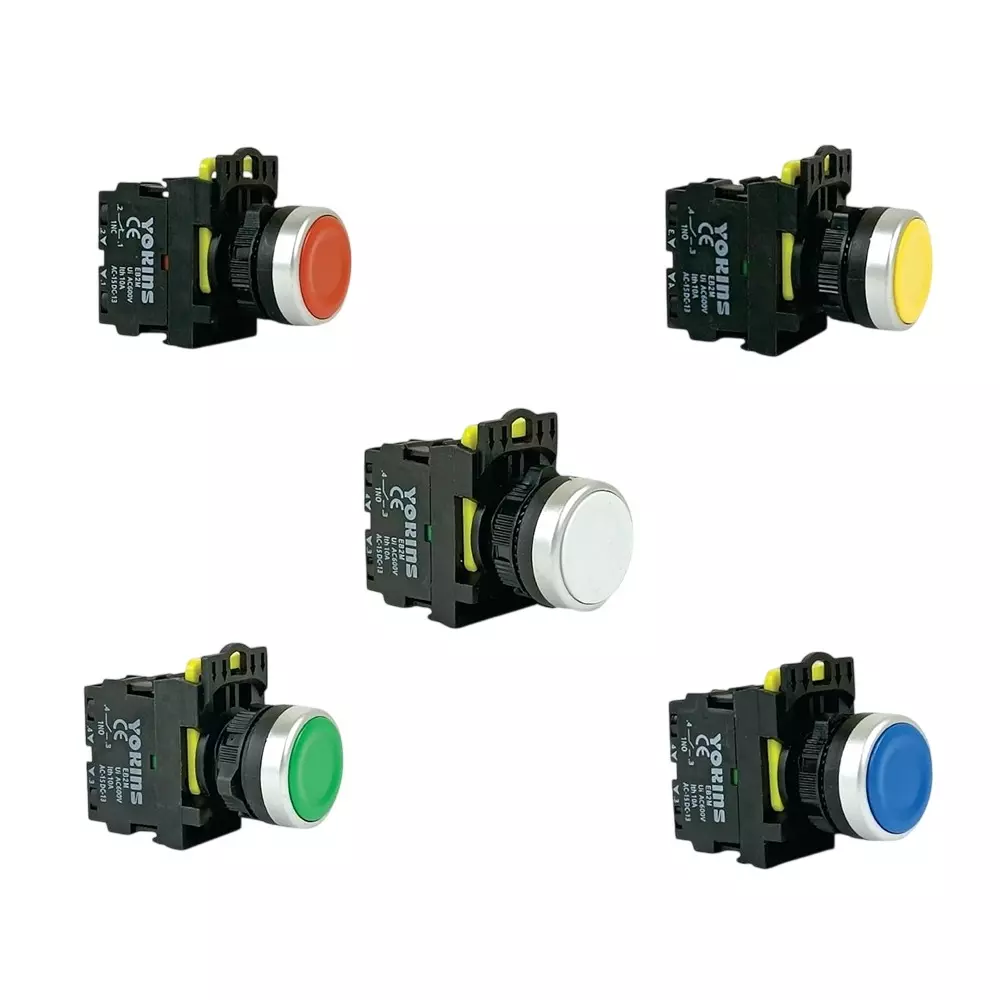 Yokins Spring Return Push Button Switch 220 V 1NC Contact 22 mm Mounting Hole Diameter RGYBW Color, EB2M-A-01 (Set of 5 Pcs)