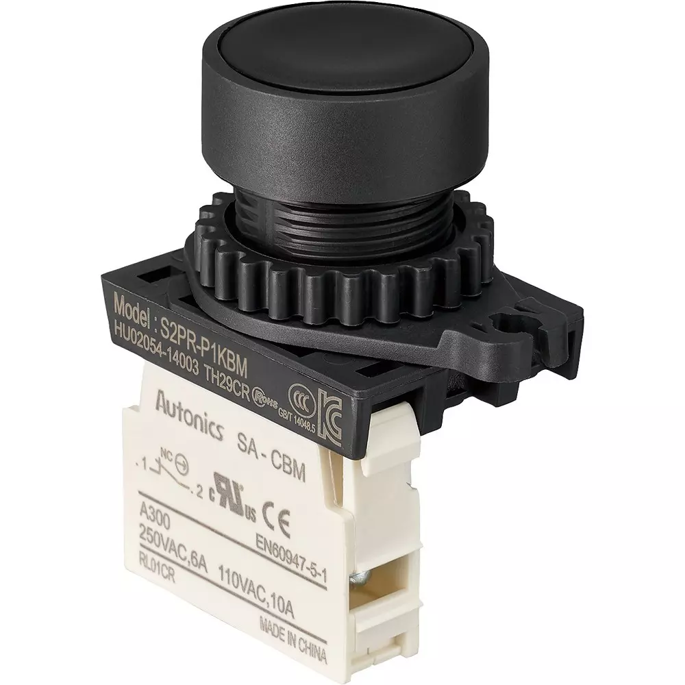 TRUSCO Push Button Switch 1B Contact Configuration, 25P-1BM-BK