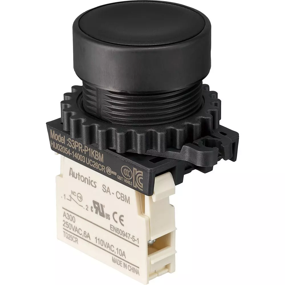 TRUSCO Push Button Switch 1B Contact Configuration, 30P-1BM-BK