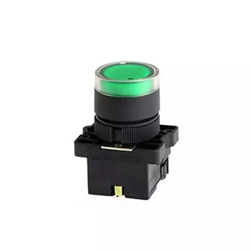 TNI Illuminated Push Button Plastic Body Green Color 22.5 mm Cut Out Diameter and 230 V AC Voltage, AP22L-A230-G