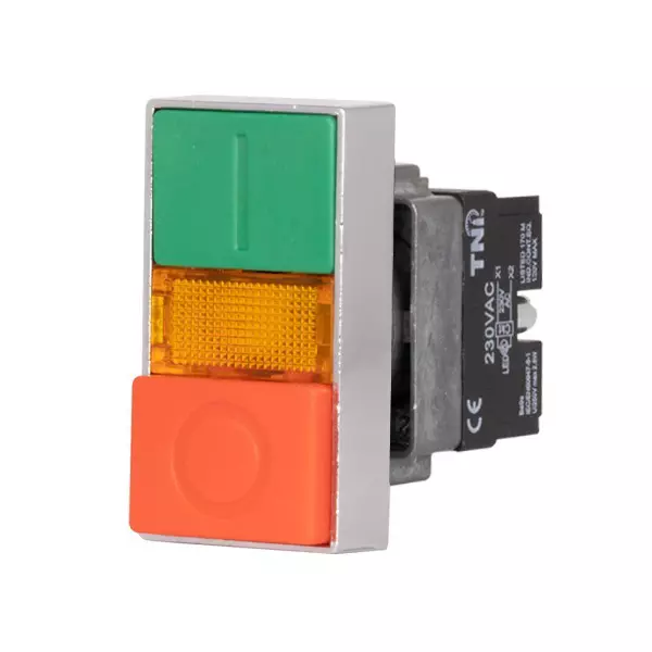TNI Twin Push Button Illuminated 22.5 mm Cut Out Diameter 230 V AC Voltage and IP65 Rating, SH2L-RG-M