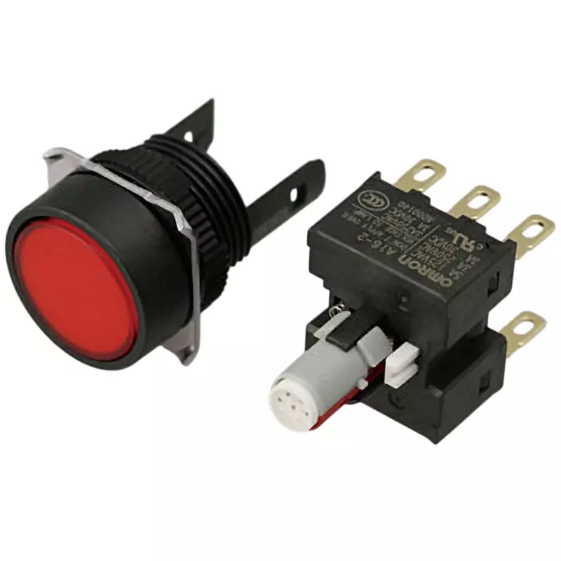 Omron Momentary Type Pushbutton Switch LED Illumination 2C Contact Φ16 mm Mounting Hole Diameter, A16L-TRM-24D-2