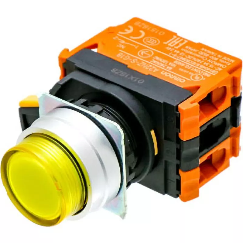 Omron Momentary Pushbutton Switch 2B Yellow Button Φ22 mm Mounting Hole, A22NL-MPM-TYA-G202-YA