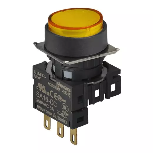 Autonics Push Button Switch Yellow 250 VAC, S16PR-E1YC