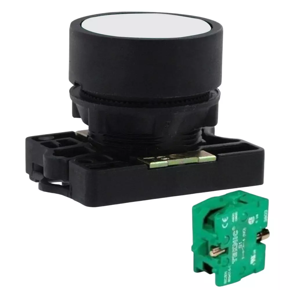 C&S Electric Projecting Head Push Button with 1 NO Block & Carrier White 22.5 mm Mounting Dia, RCP2-BL11