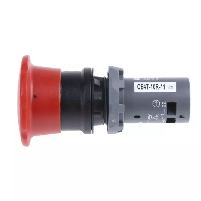 ABB 1SFA Series Twist Release Emergency Stop Push Button, Panel Mount, 22.5mm Cutout, 1 NO + 1 NC, IP66, IP67, IP69K, 1SFA619550R1071CE4T-10R-11