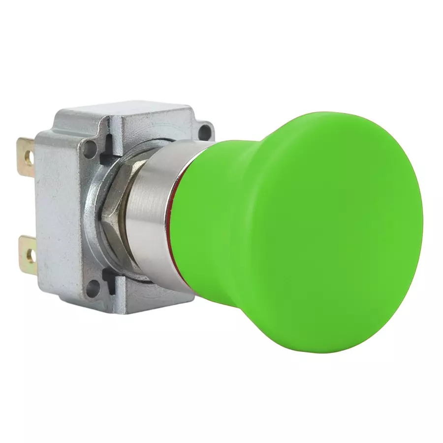 Kaycee Push Button Actuator Mushroom Head Metal Green, KC2MH2M