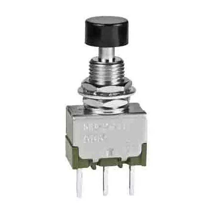 NKK SWITCHES Snap-Action Pushbutton Standard Switch PC Pin Termination 2 Amp Plunger, Round Actuator, MBNR15S1W03-HA