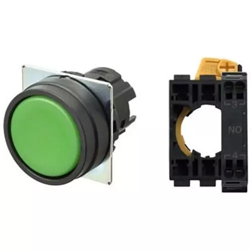 Omron Pushbutton Switch Momentary Round (Flat) Non-illuminated Green, A22NN-BNM-NGA-P100-NN