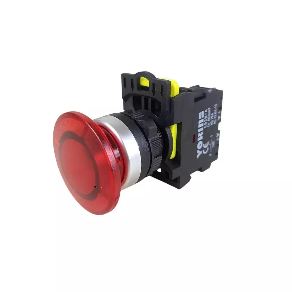 Yokins Illuminated Mushroom Push Button Switch 22 mm Mounting Hole Diameter 220 V with LED Indicator Red, EB2M-A-01R-MD (Pack of 10 Pcs)