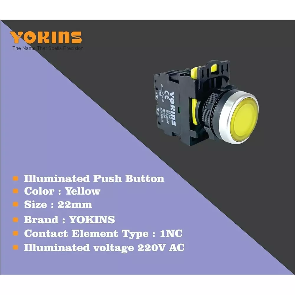 yokins-illuminated-push-button-eb2m-a-10d-y-22mm-yellow-color-with-spring-return-with-1no-copper-silver-contacts-set-of-10nos