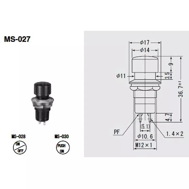 MIYAMA ELECTRIC Push Button Switch Single pole single throw AC.250 V-3 Amp, MS027-K