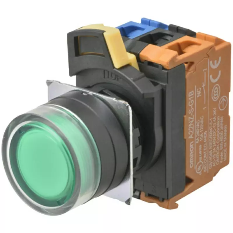 Omron Alternate Type Pushbutton Switch Green 1A1B Φ22 mm Hole Diameter, A22NL-BGA-TGA-G102-GC