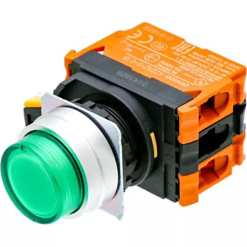 Omron Momentary Pushbutton Switch 2B Green Button Φ22 mm Mounting Hole, A22NL-MPM-TGA-G202-GA