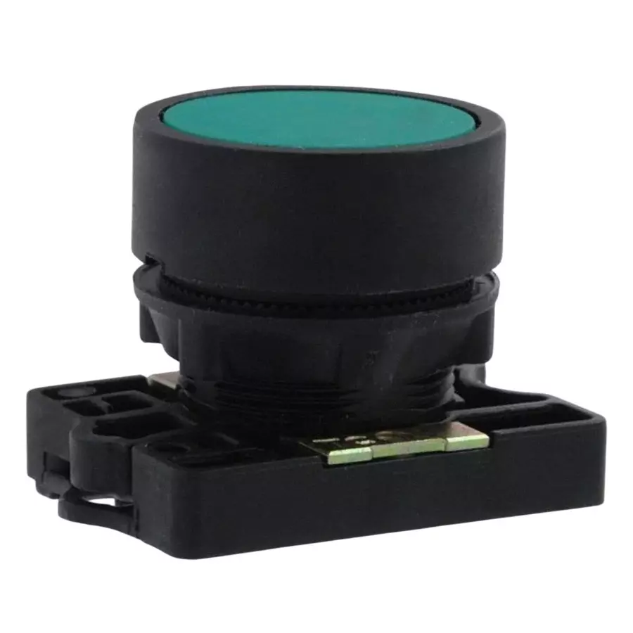 C&S Electric Flush Spring Return Push Button with Contact & Carrier Green 22.5 mm Mounting Dia, RCP2BA35