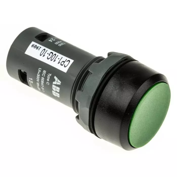 ABB Compact Series Push Button, Momentary, Panel Mount, 22mm Cutout, SPST, 300V, IP69K, 1SFA619100R1012CP1-10G-10