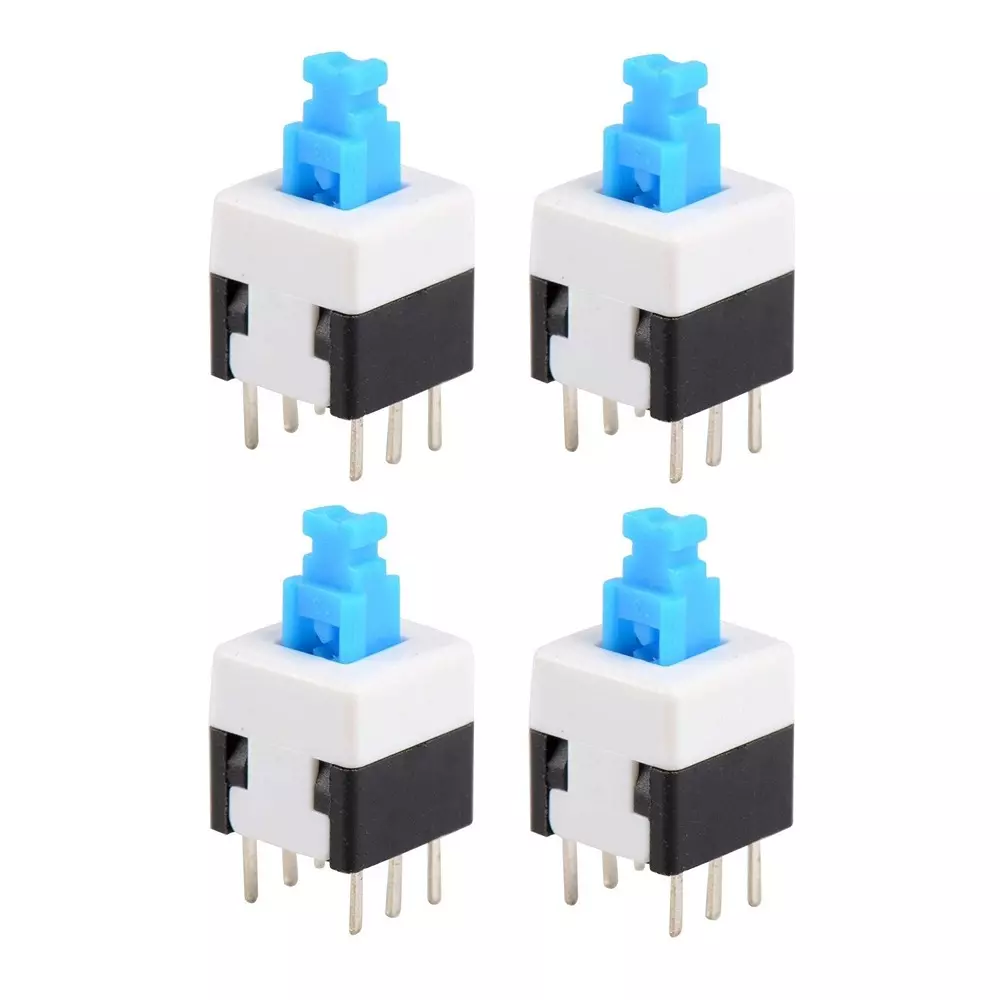 Invento PCB Mount Tactile Push Button Switch Self Latching Locking DPDT 6-Pin DIP 7x7x16 mm (LxBxH), ISC 1516-2 (Pack of 4 Pcs)