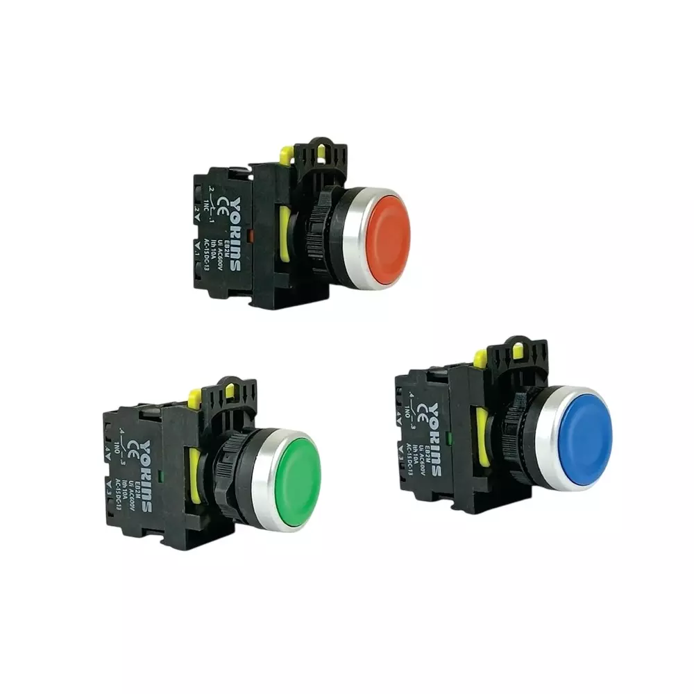 Yokins Spring Return Push Button Switch 220 V 1NC Contact 22 mm Mounting Hole Diameter RGB Color, YOK-EB2M-A-10-RGB (Set of 3 Pcs)