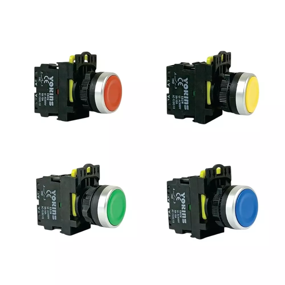 Yokins Spring Return Push Button Switch 220 V 1NC Contact 22 mm Mounting Hole Diameter RGYB Color, YOK-EB2M-A-10-RGYB (Set of 4 Pcs)