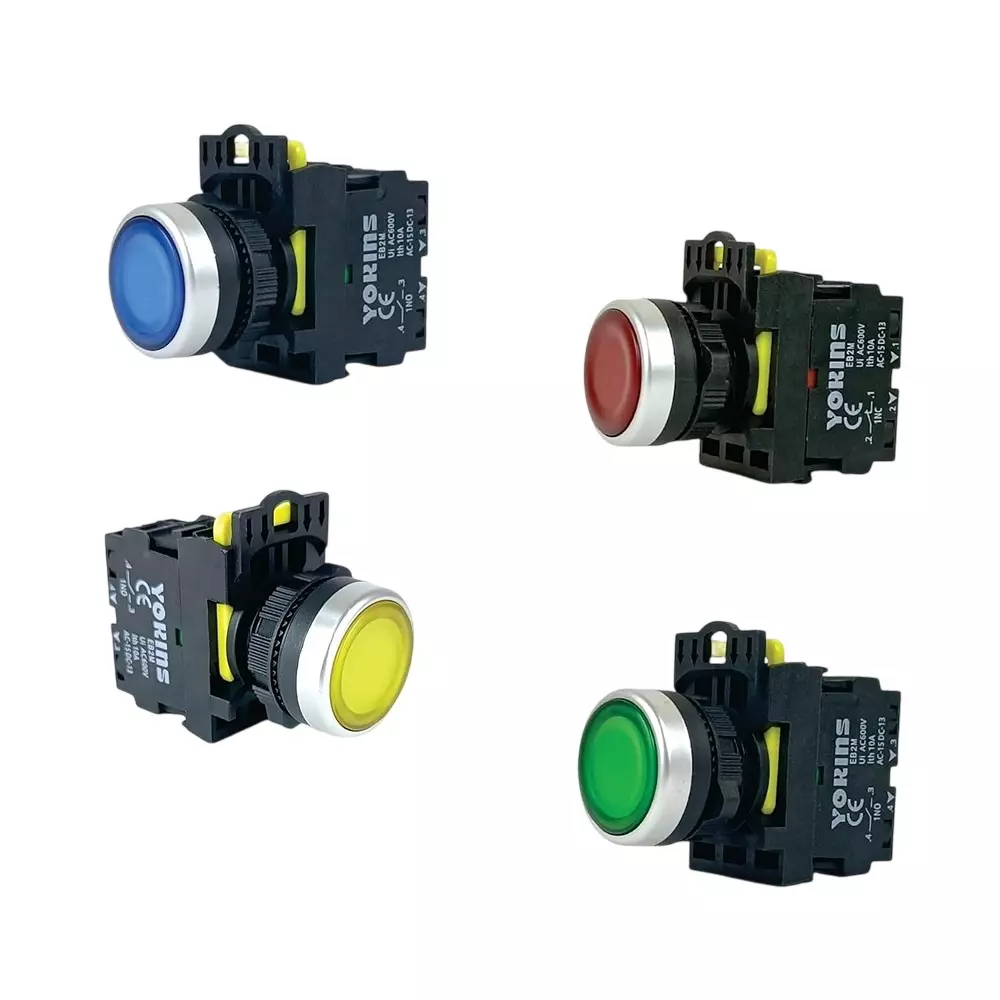 Yokins Spring Return Illuminated Push Button Switch 220 V 1NO + 1NC Contacts Mounting Hole Diameter RGYB Color, EB2M-A-01D (Set of 4 Pcs)