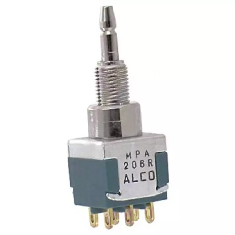 TE CONNECTIVITY Push Button Switch DPDT Contact Configuration Solder Terminal Terminal Shape, MPA206R
