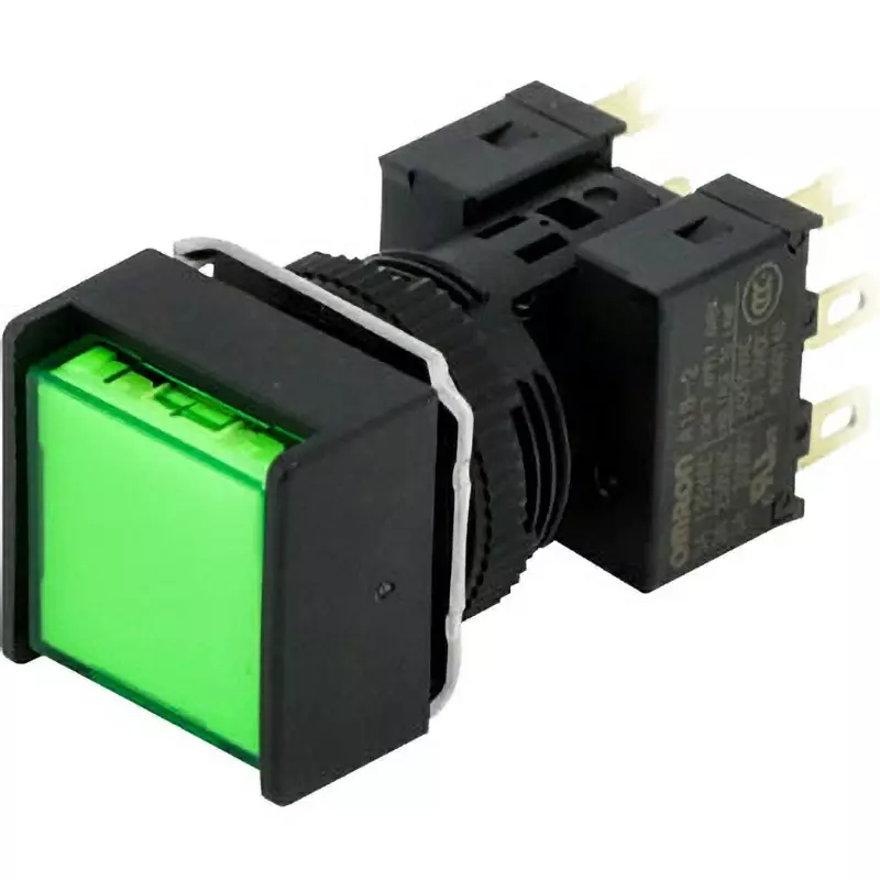 Omron Momentary Type Pushbutton Switch LED Illumination 2C Contact Φ16 mm Mounting Hole Diameter, A16L-AGM-12D-2