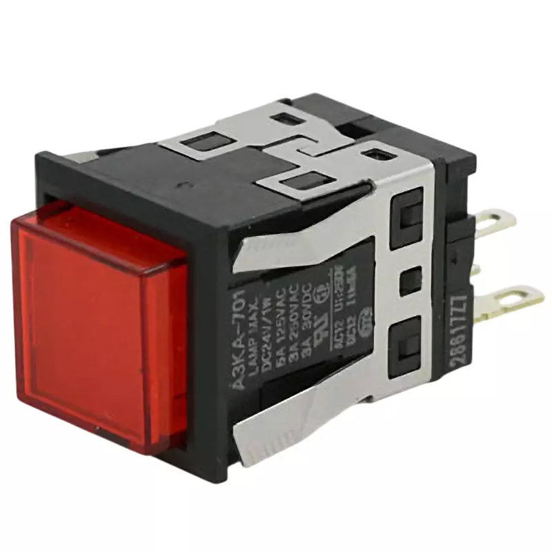 Omron Momentary Type Pushbutton Switch LED Illumination 1C Square Button Approx. 3 mm Overall Movement, A3KA-90A1-12ER