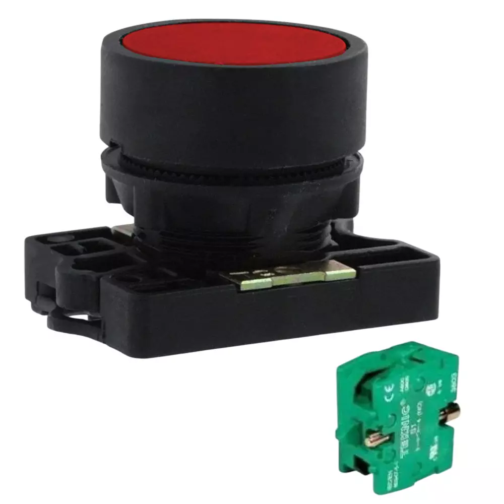 C&S Electric Push Button with 1 NC Block & Carrier Red 22.5 mm Mounting Dia, RCP2-BA42