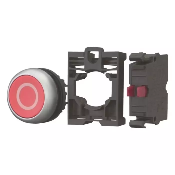 EATON M22 Series Push Button, Momentary, 50 mm Cutout, 1 NC, Red LED, IP67, 110936 M22-D-R-X0-K01-BVP