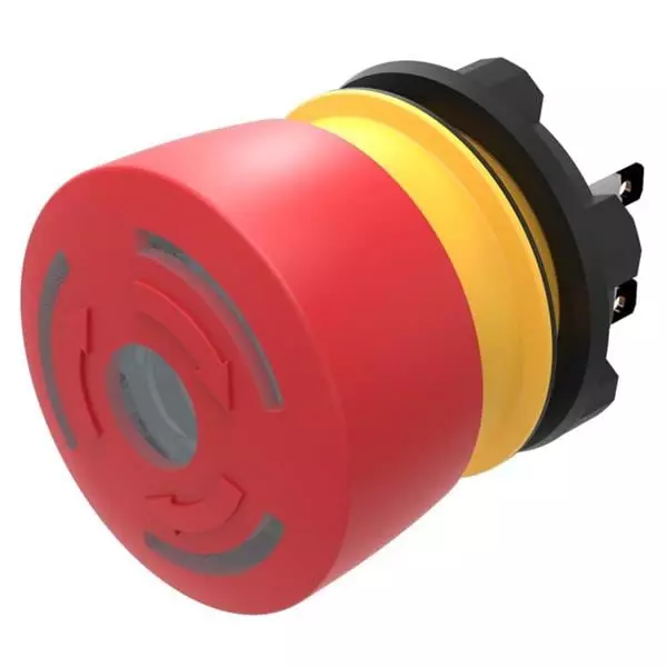 EAO Twist-to-Release Emergency Stop Pushbutton Switch 1 NC + 1 NO Panel Mount 3 Amp 240 V AC Solder Lug Termination, 84-5231.2B20