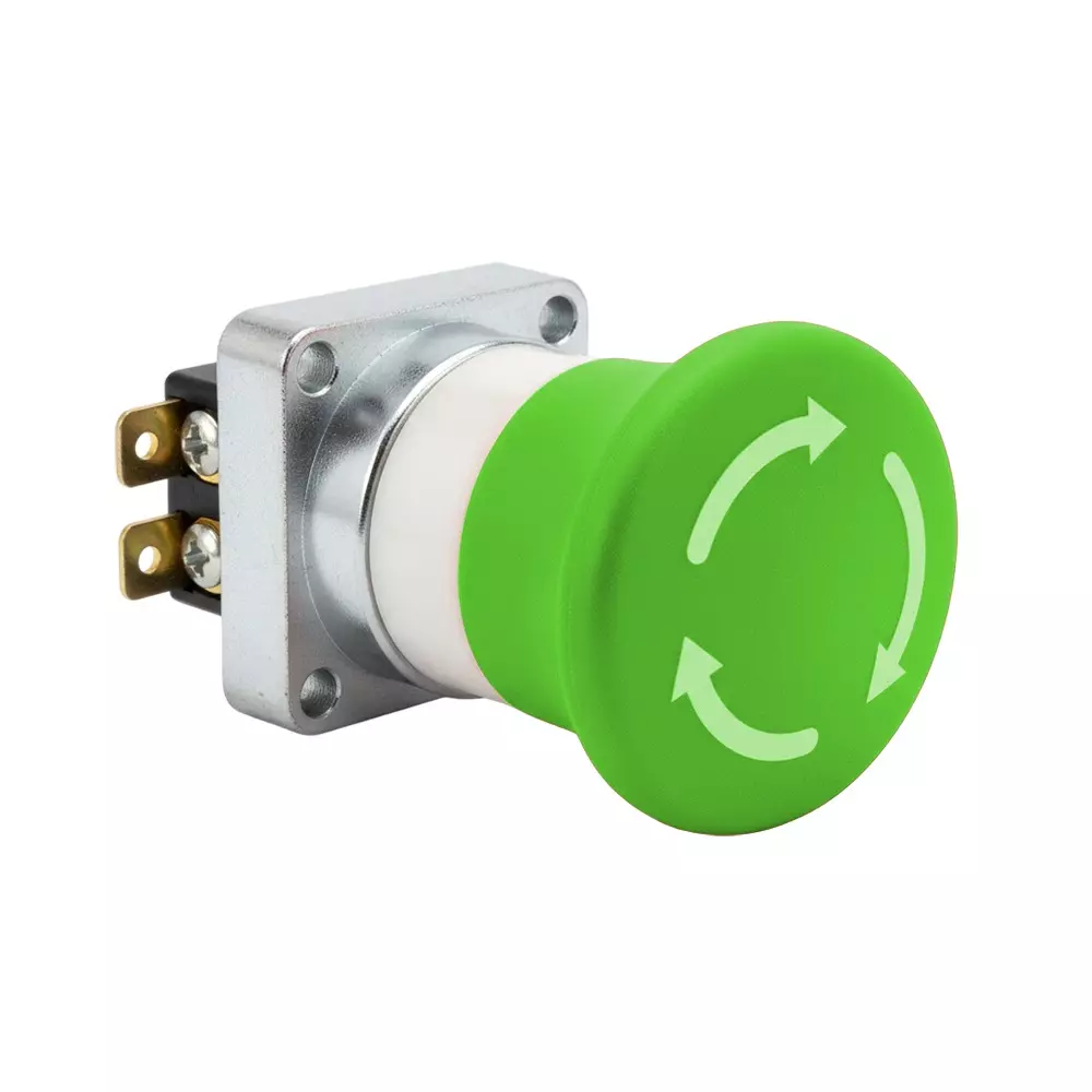 Kaycee Push Button Actuator Mushroom Head Metal Green, KC2MTR2M