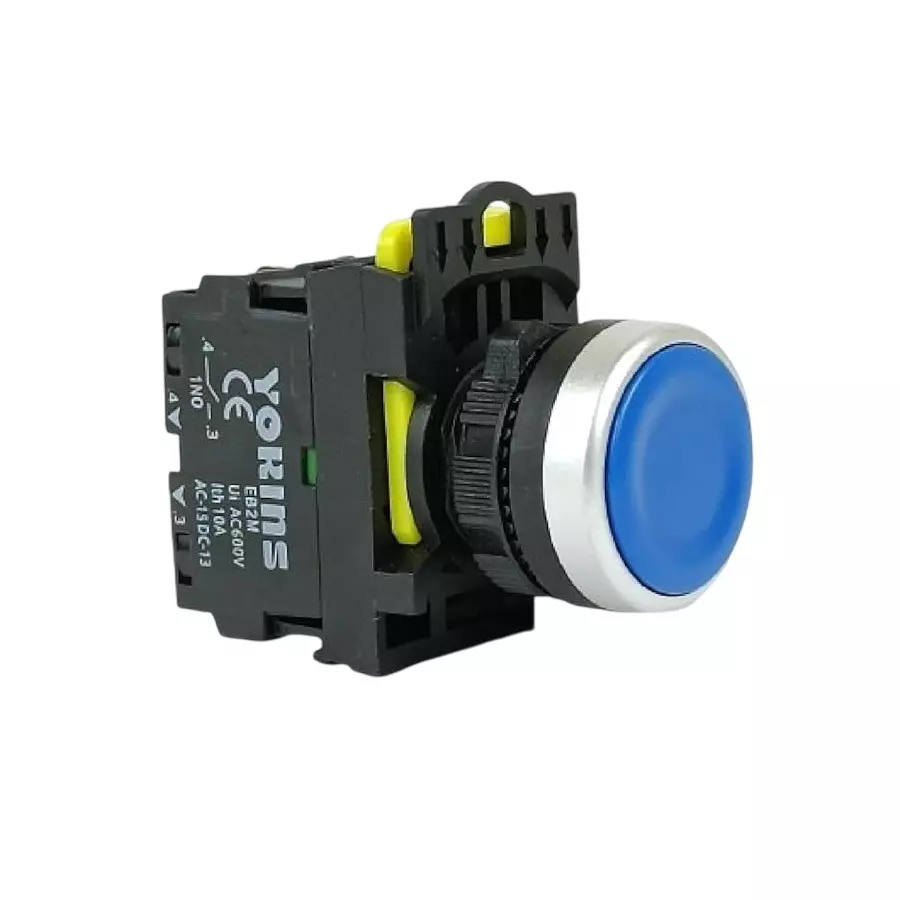 Yokins Spring Return Push Button Switch 220 V 1NO Contact 22 mm Mounting Hole Diameter Blue, EB2M-A-01 B (Pack of 10 Pcs)