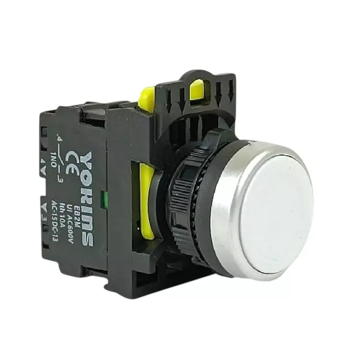 Yokins Spring Return Push Button Switch 220 V 1NO Contact 22 mm Mounting Hole Diameter White, EB2M-A-10 W (Pack of 10 Pcs)