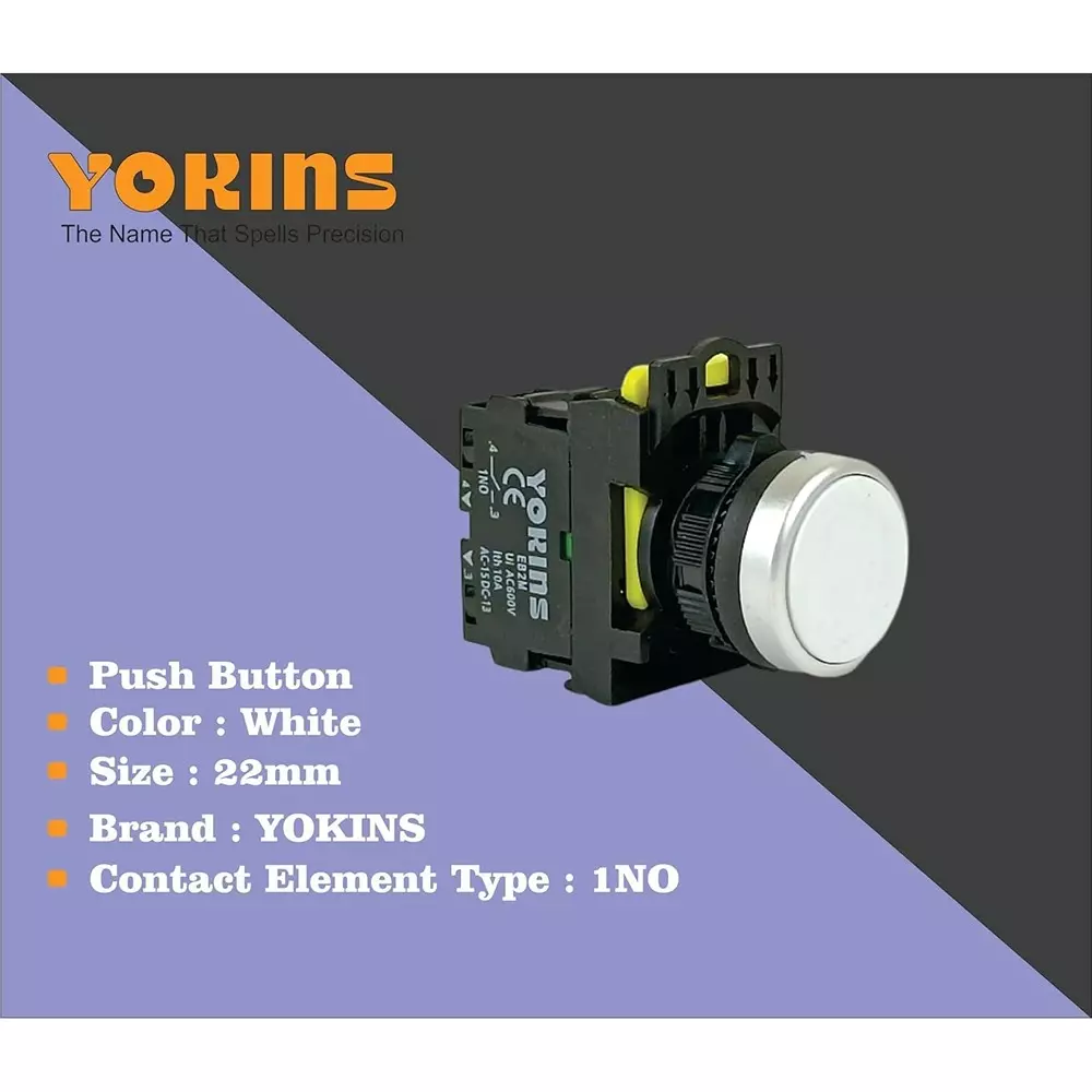 yokins-push-button-eb2m-a-10-w-22mm-white-color-with-spring-return-with-1no-copper-silver-contacts-set-of-10nos