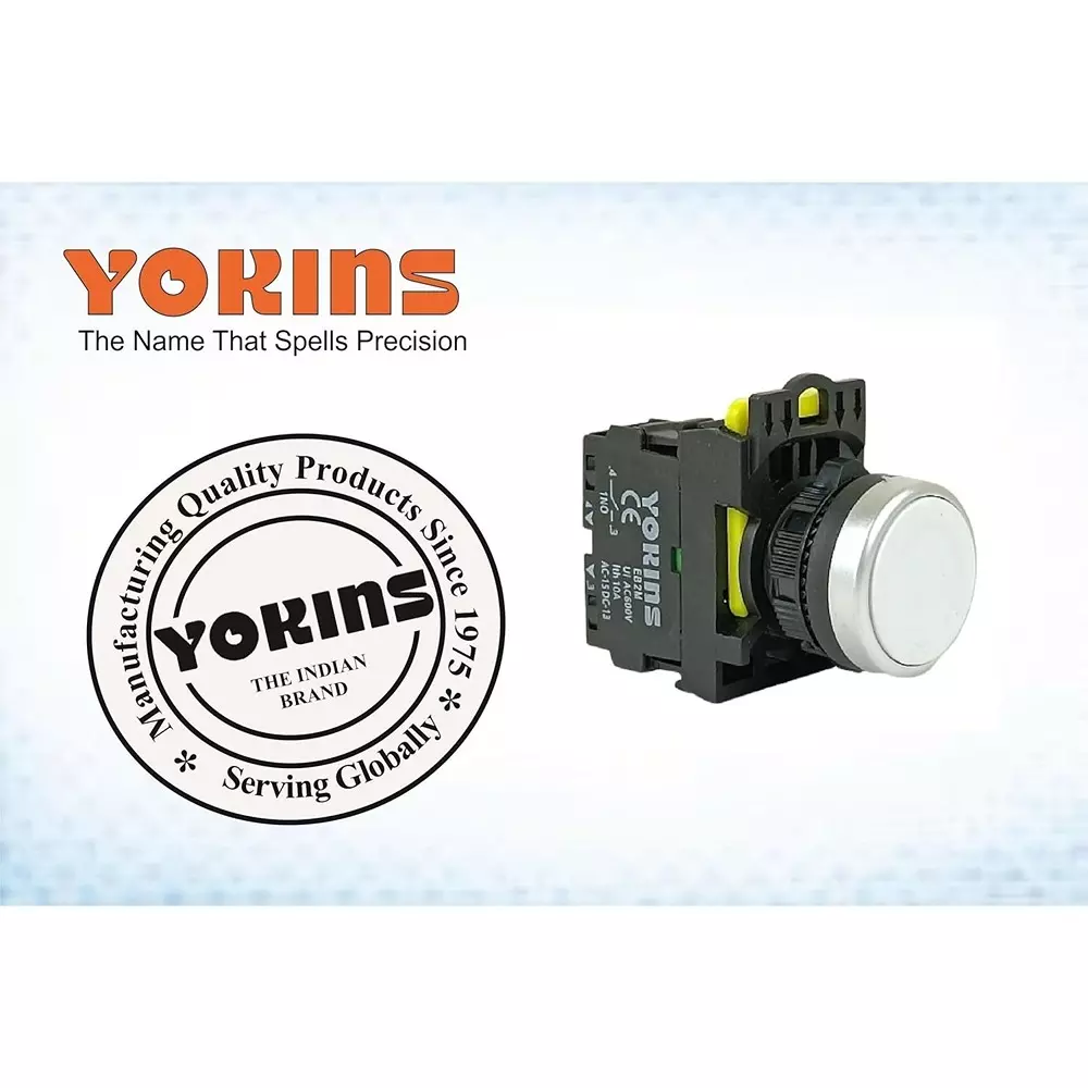 yokins-push-button-eb2m-a-10-w-22mm-white-color-with-spring-return-with-1no-copper-silver-contacts-set-of-10nos