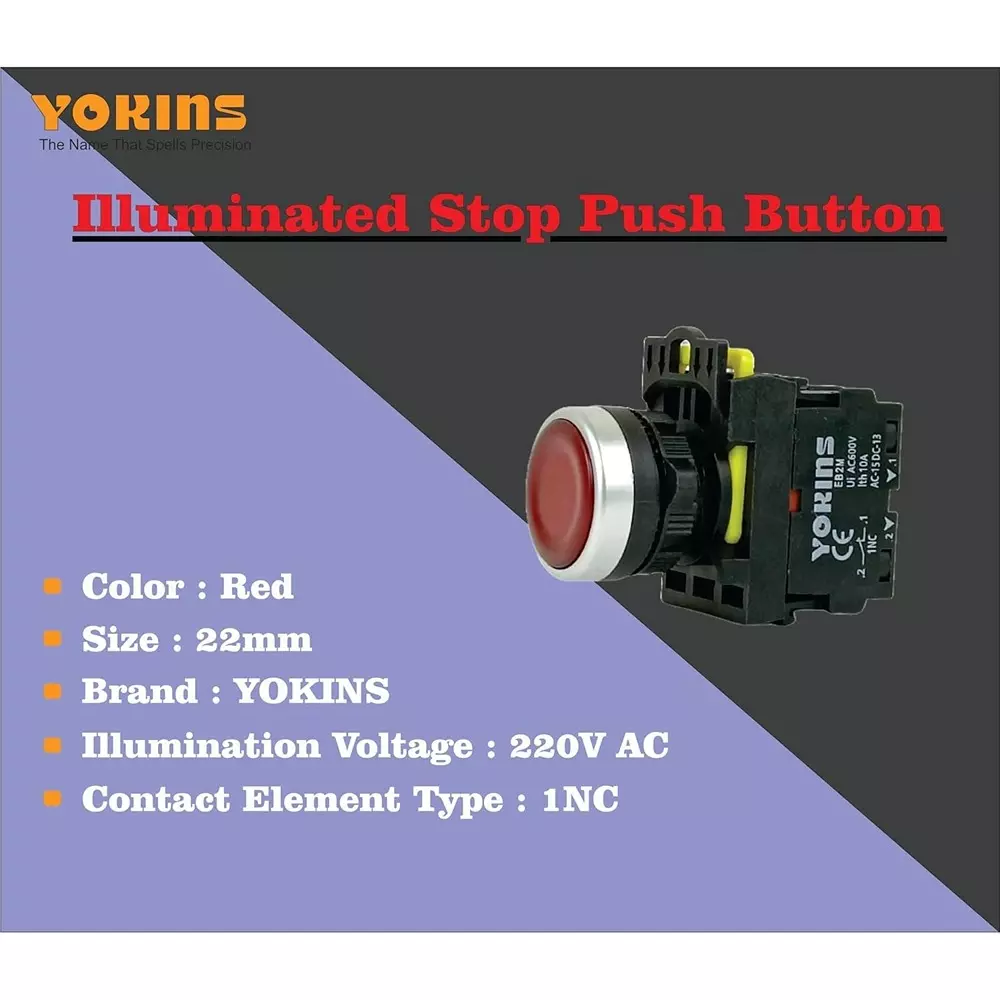 yokins-illuminated-push-button-eb2m-a-01d-r-22mm-red-color-with-spring-return-with-1nc-copper-silver-contacts