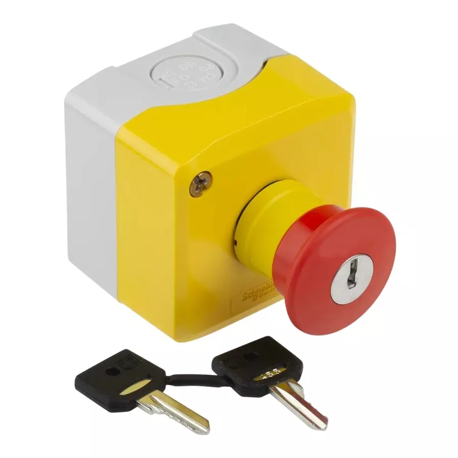 Cape Electric Push Button Station Emergency Stop with Key Release Type Thermoplastic Body IP65 Rating for Operating Industrial Machinery, CPB002PS