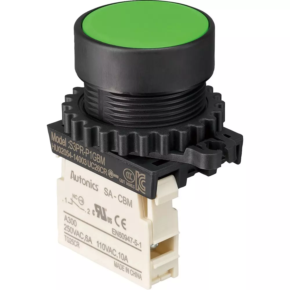 TRUSCO Push Button Switch 1B Contact Configuration, 30P-1BM-GN