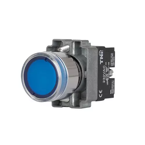 TNI Illuminated Push Button Metal Body Blue Color 22.5 mm Cut Out Diameter and 230 V AC Voltage, AM22L-A230-B