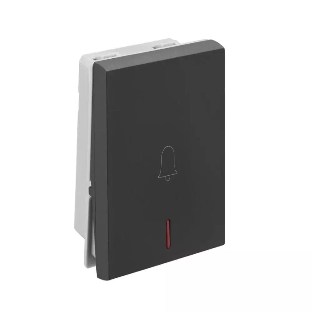 Legrand Bell Push with Indicator Allzy 6 Amp 1 Way 2 Module Matt Black, 6812 14 (Pack of 10 Pcs)