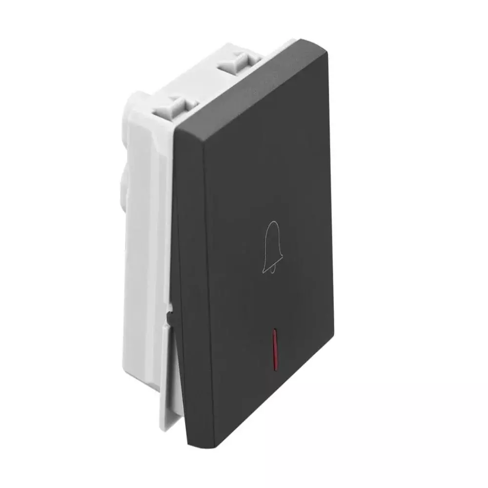 Legrand Bell Push with Indicator Allzy 6 Amp 1 Way 2 Module Matt Black, 6812 14 (Pack of 10 Pcs)