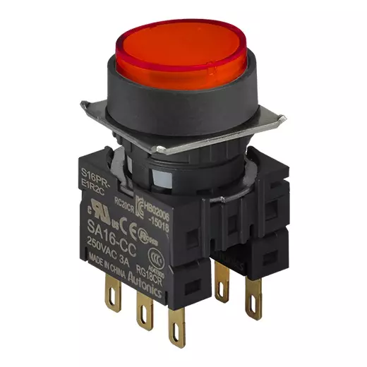 Autonics Push Button Switch Red 250 VAC, S16PR-E1R2C